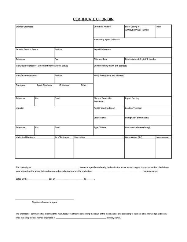 Example of what a certficate of origin looks
like
